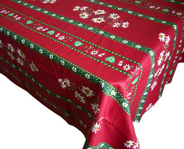 Coated tablecloth (Christmas. Edelweiss bordeaux x green)